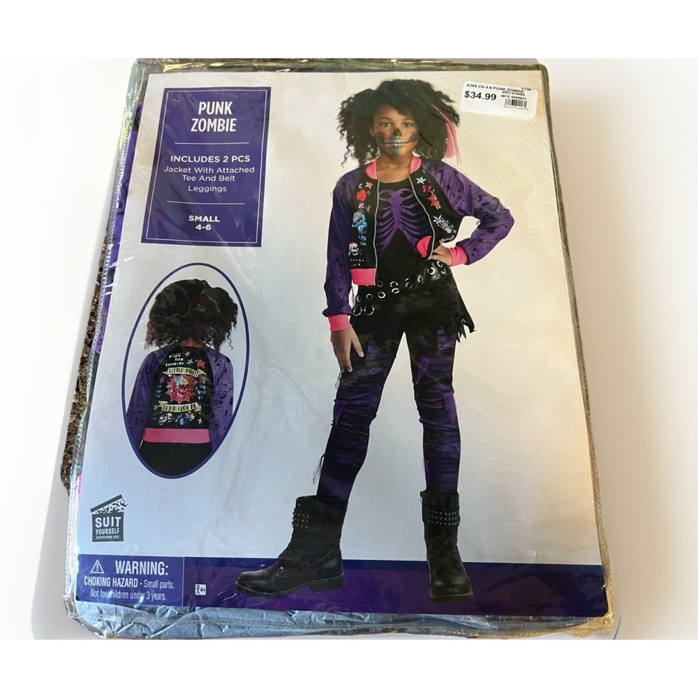 Rock Zombie Child's Halloween Costume Small (4-6) 2 Piece‎ Outfit Girl Purple